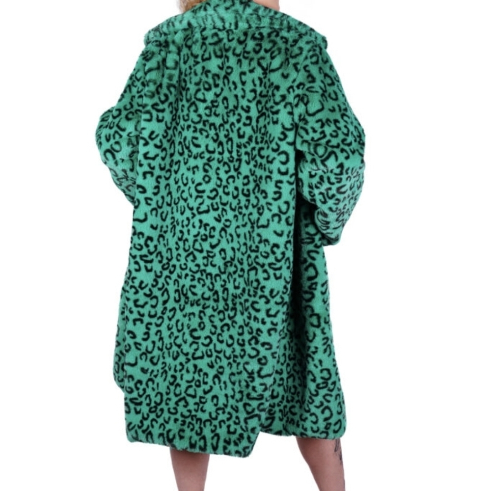 Green Cheetah Faux Fur Coat – Soft, Comfy, Warm For Halloween Mardi Gras Parade